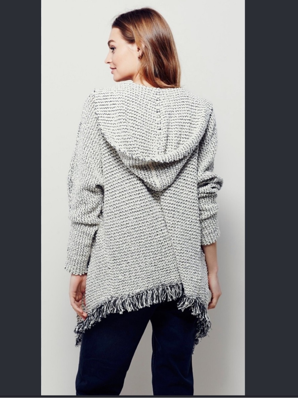Free People Love me tender Hooded Fringe Cardigan - Heather Gray as is